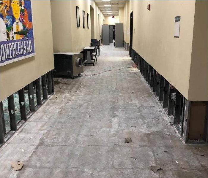 Long hallway in commercial building post tear out